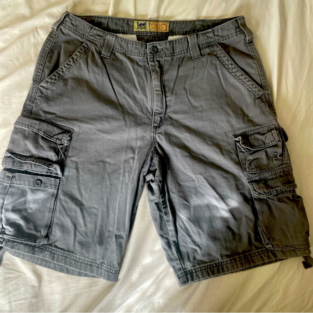 Lee Dungarees Men’s 34 10 Inseam Cargo Shorts Grey Cotton Baggy